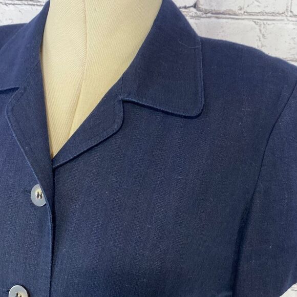 Maggy London Womens Linen Blend Button Front Collared Midi Linen Shift Dress Nav - Picture 7 of 13